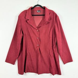 First Option Too! Vintage Maroon Faux Suede Padded Blazer Jacket Coat Women's 2X